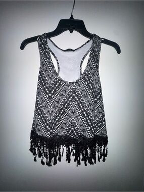 Deb Black & White Geometric Fringe Racerback Tank